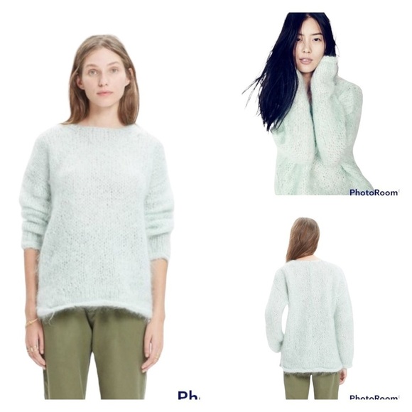 NWT MADEWELL Seafoam Mint Hand Knit Cloudloft Pullover Oversized Sweater Small - Picture 1 of 9